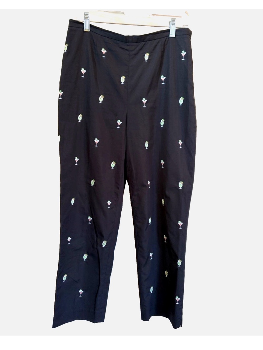 Brooks Brothers Women 8 Martini Cocktail Embroidered Pants Black Novelty Preppy